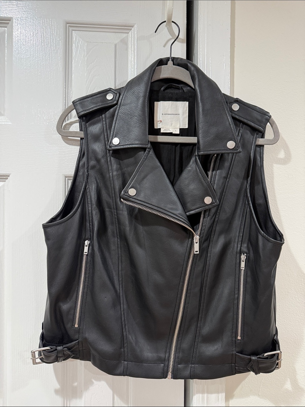 Anthropologie Black Faux Leather Sleeveless Moto Jacket Vest